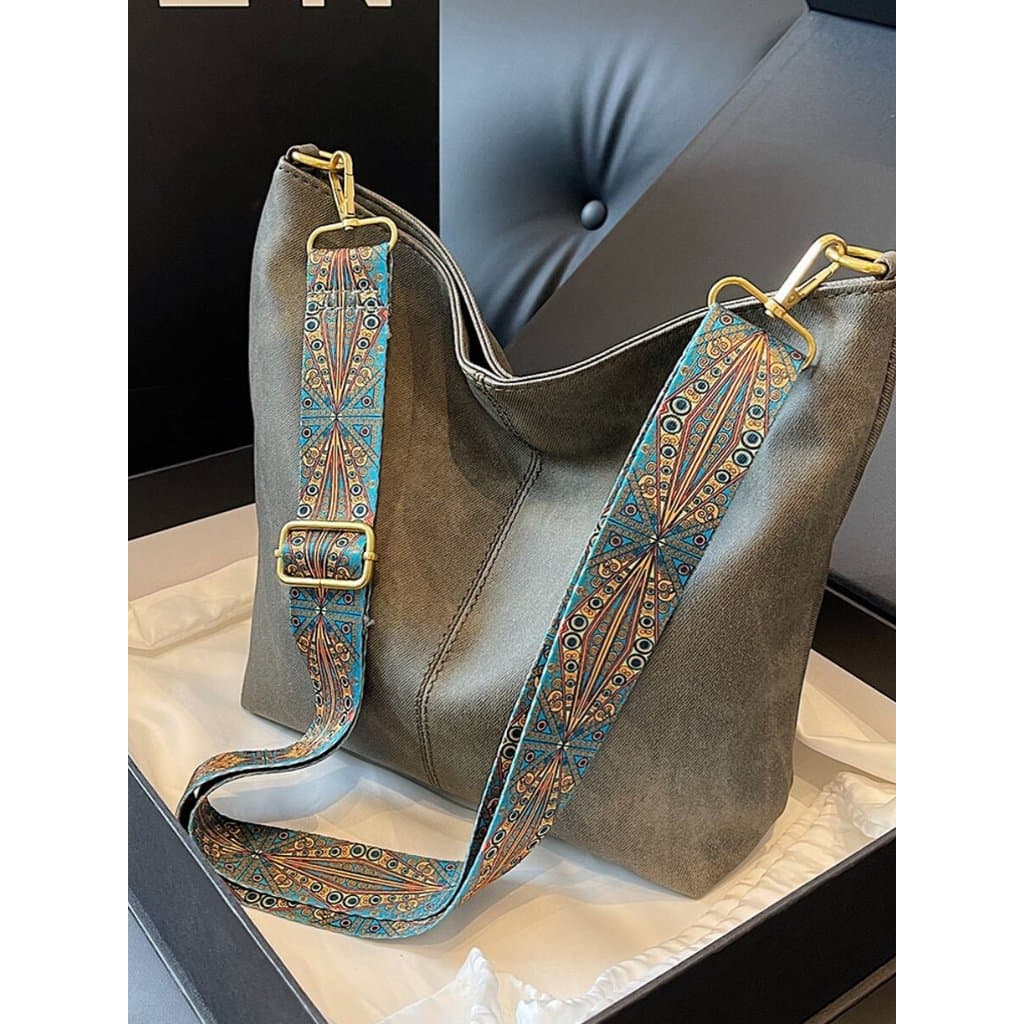 Bolsa bolsa transversal feminino Commuter alça de ombro larga feminina simples bolsa balde Casual