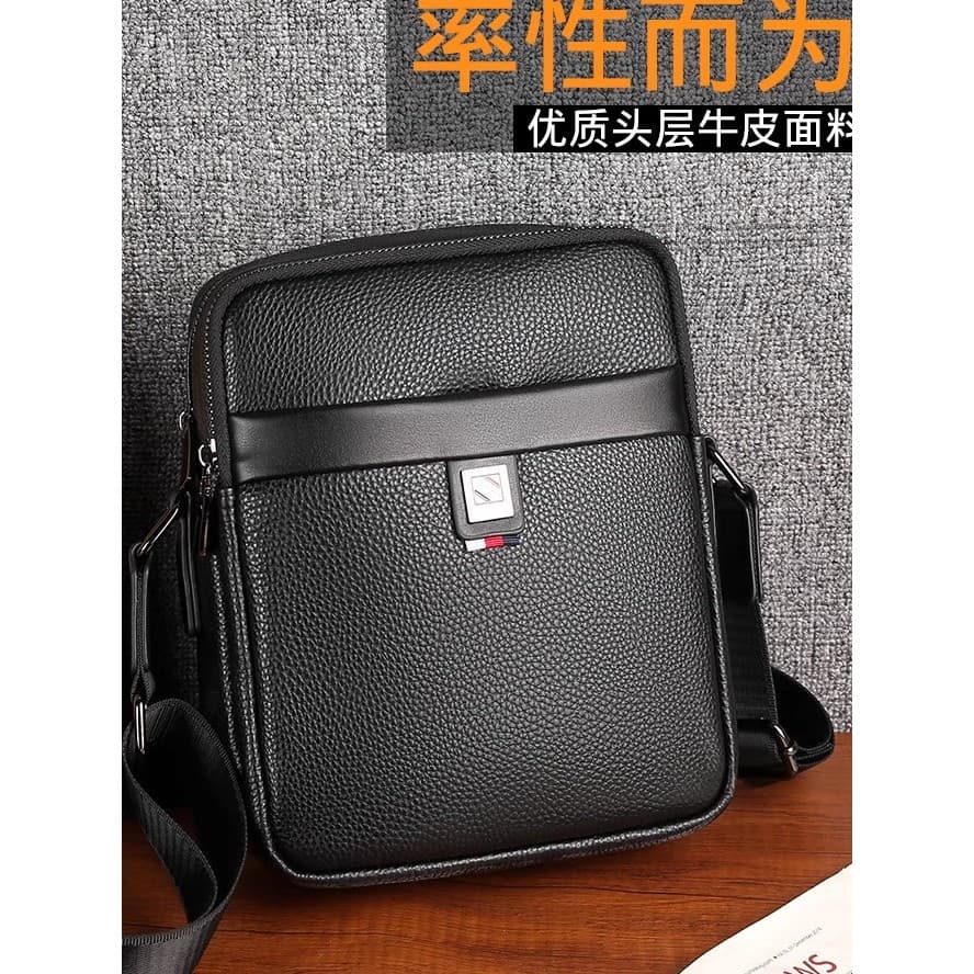 Bolsa de ombro masculina de couro genuíno primeira camada de couro bolsa Vertical pequena quadrada versão coreana bolsa