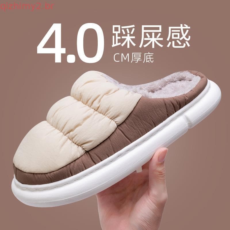 Chinelos de algodão masculino outono inverno estilo interior mobiliário doméstico velo-velo quente casa de sola grossa