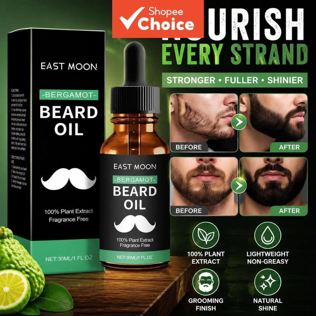 Óleo Avançado para Barba 30ml | Óleo de Semente de Uva, Amacia a Barba, Fragrância de Bergamota