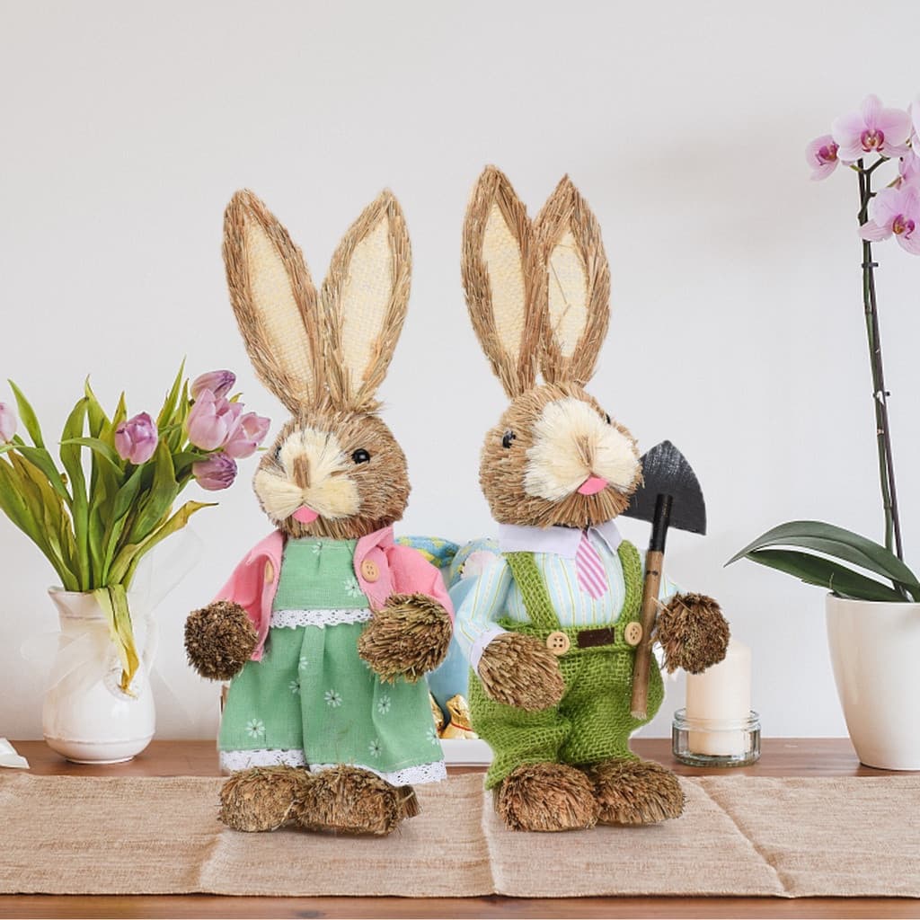 Capim artificial, coelho artificial, coelhinho da Páscoa, decoração para casa, tecido de capim verde e rosa, artigos par
