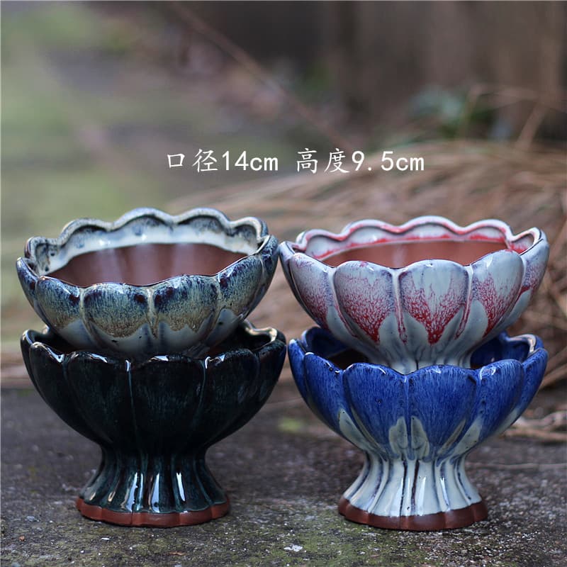 Novo produto boca de lótus Retro grande pote de cerâmica grés suculento vaso de flores cerâmica lisa areia roxa vaso de