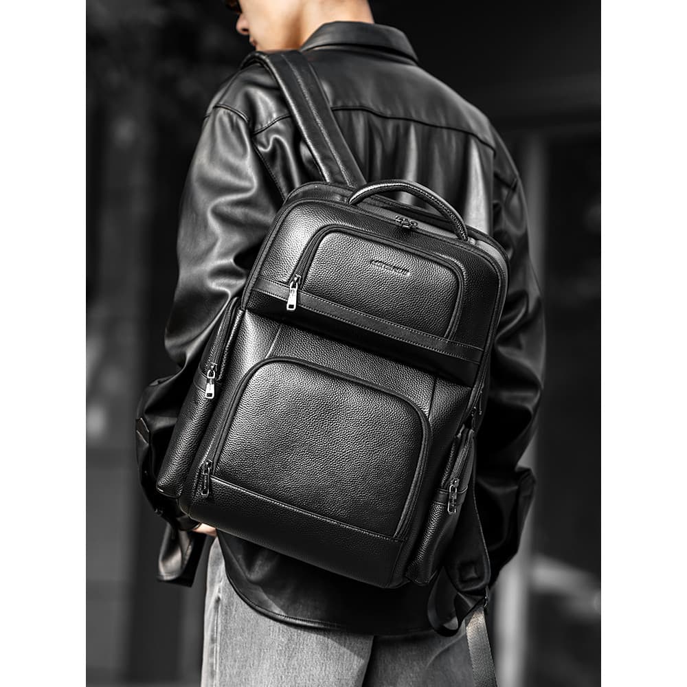 Mochila de couro genuíno masculina primeira camada de couro na moda mochila Casual negócios multifuncional viagem de neg
