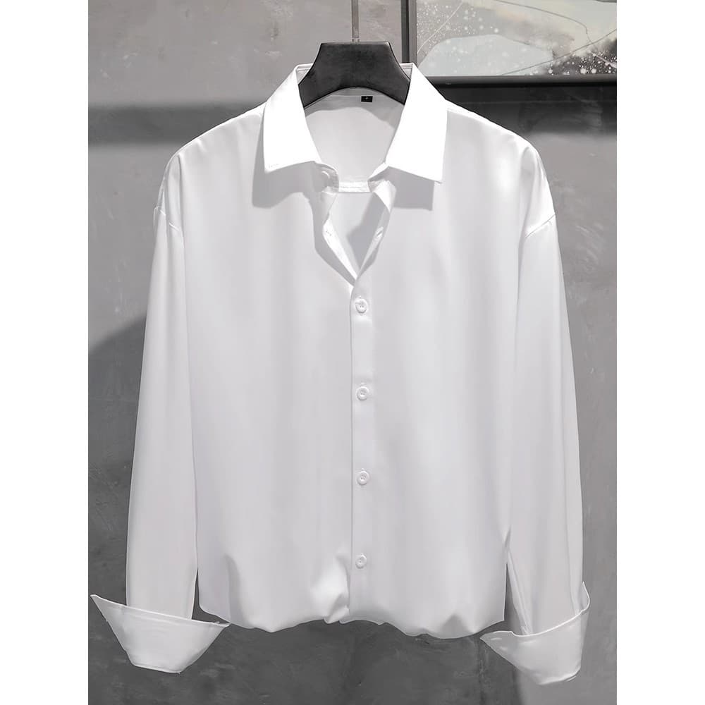 Primavera camisa de manga comprida masculina verão 2025 novo estilo branco High-End sentimento bonito Casual solto prima