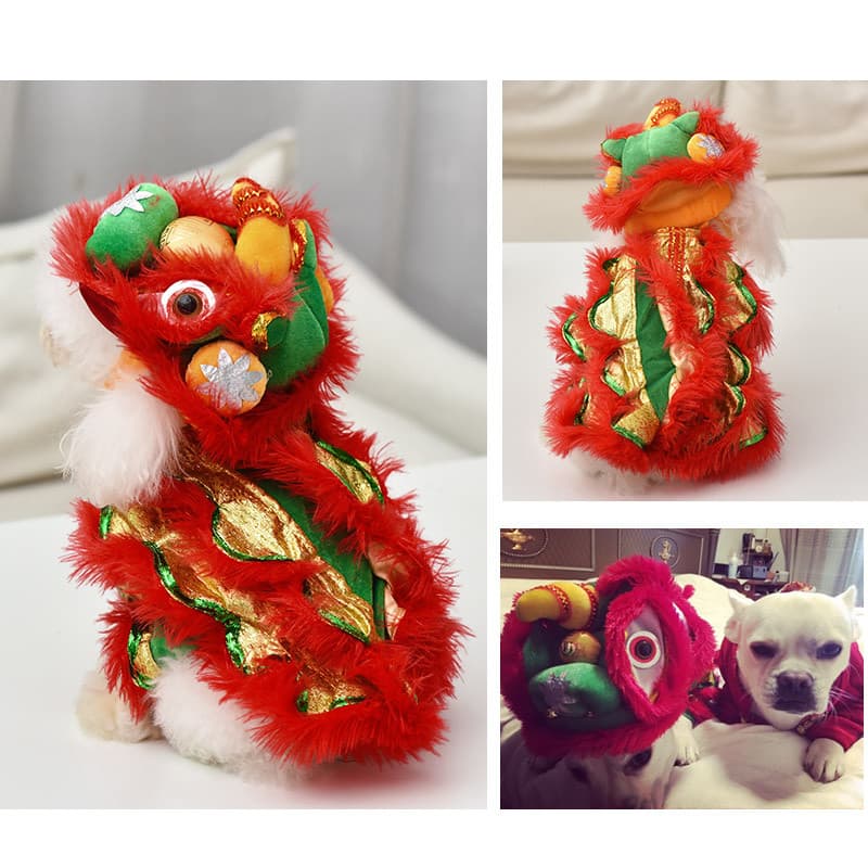 Douyin mesmo estilo leão dança roupas de gato roupas de cachorro gato engraçado traje engraçado animal de estimação ano