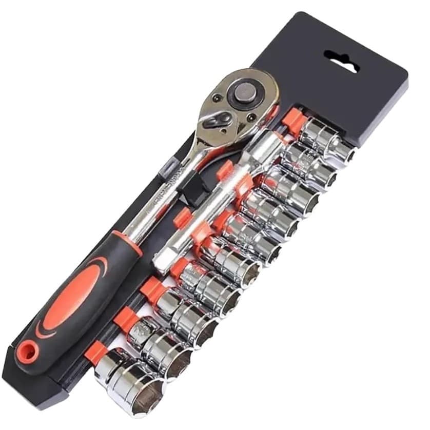 Jogo De Soquete Sextavado 1/2 Catraca 12 Peças 10 a 24mm com Extensão