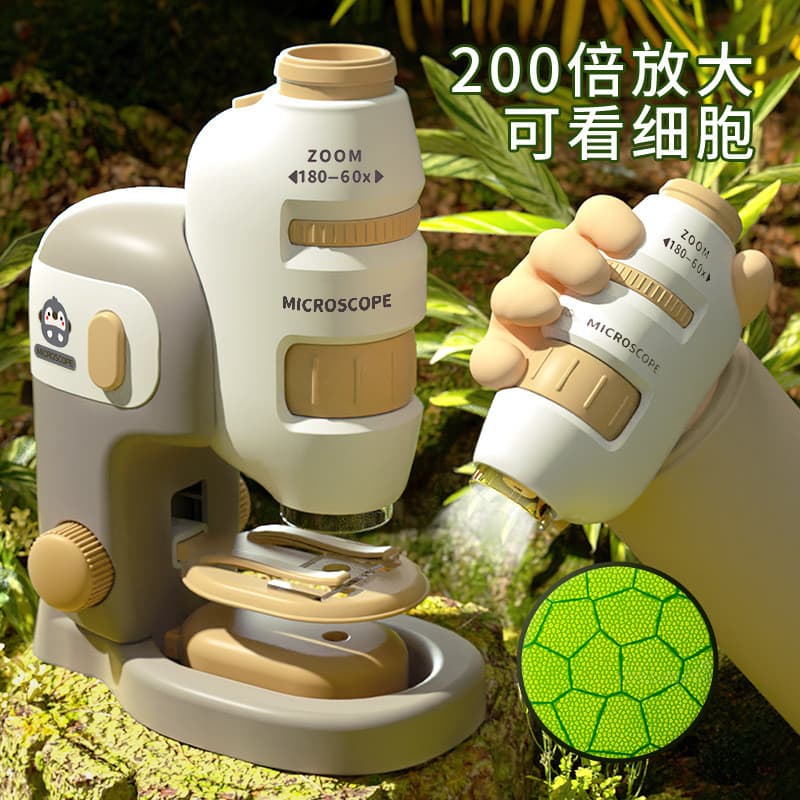 Microscópio portátil para crianças, 200 vezes, conjunto de experimento científico, estudantes da escola primária, micros