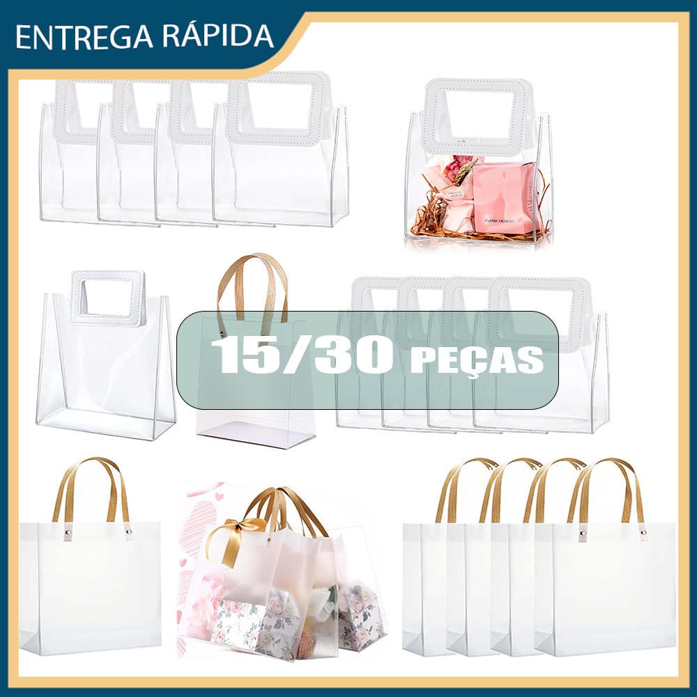 Saco Transparente Com Alça De PVC 15/30 Reutilizável Adequado Para Presentes De Festa De Aniversário