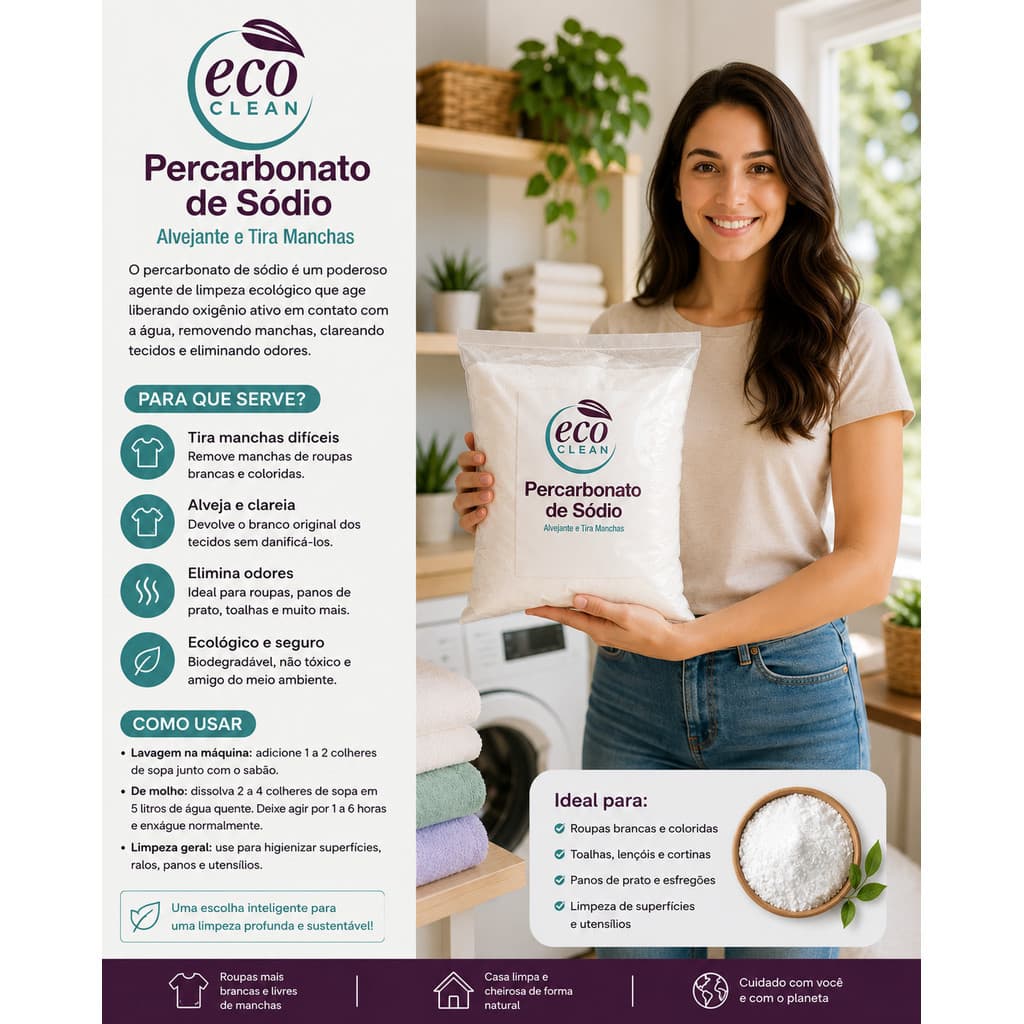 Alvejante tira manchas - Percarbonato de Sódio 100% Puro Limpeza pesada Roupas Brancas 500g/1kg /2kg