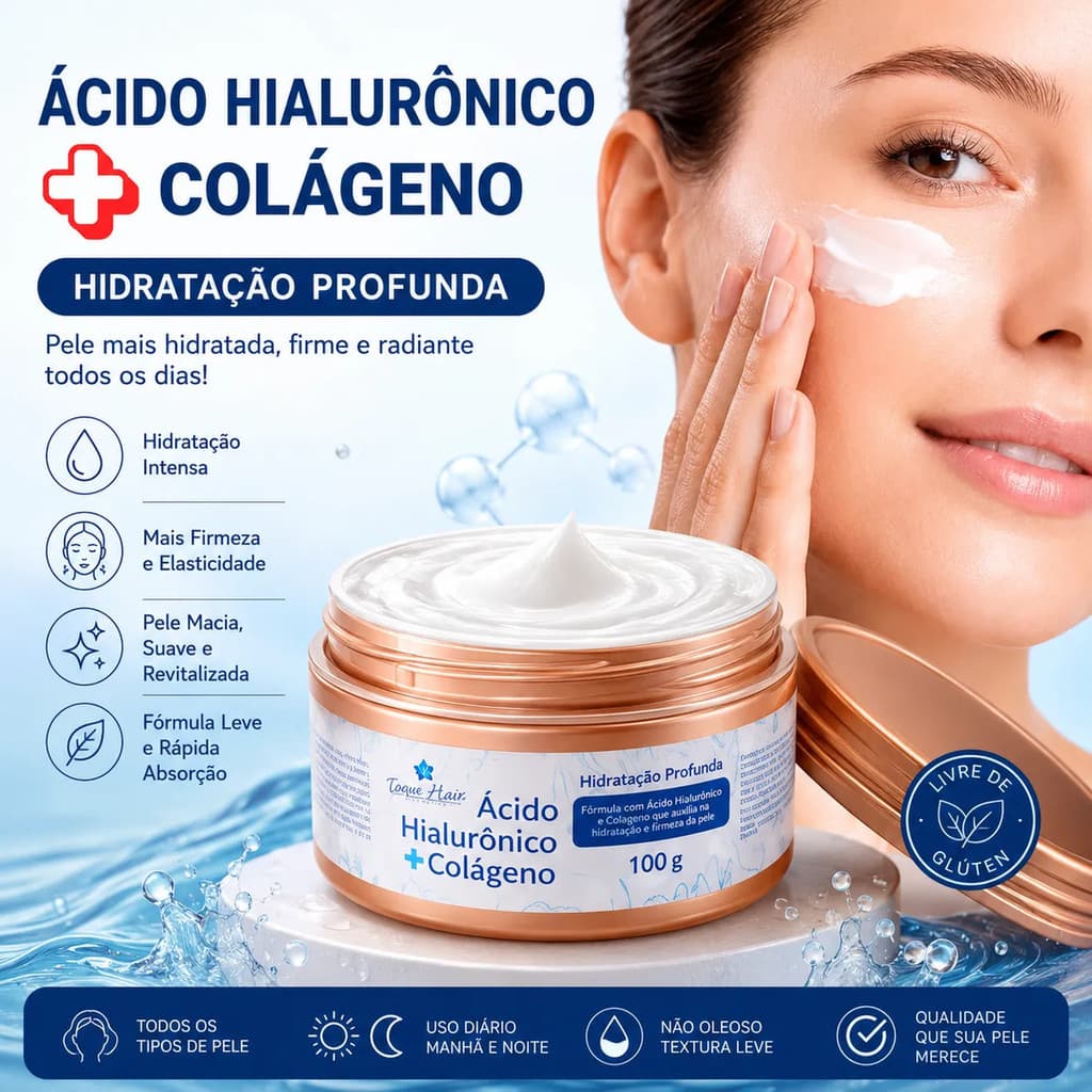 Creme Facial Ácido Hialurônico + Colágeno — Hidratação Profunda, Ação Firmadora e Elasticidade
