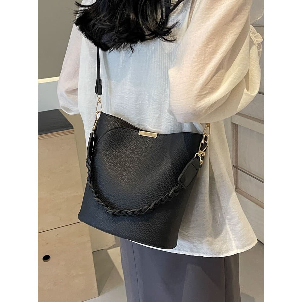 [Com zíper Interlayer] Bolsa balde portátil tecido bolsa Crossbody 2024 novo estilo moda moderna bolsa pequena combinada