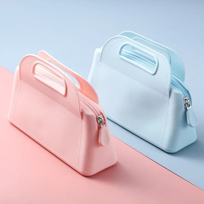 Bolsa de Silicone para Cosméticos Feminina, Bolsa de Maquiagem com Zíper de Silicone, Organizador de Pincéis de Maquiage