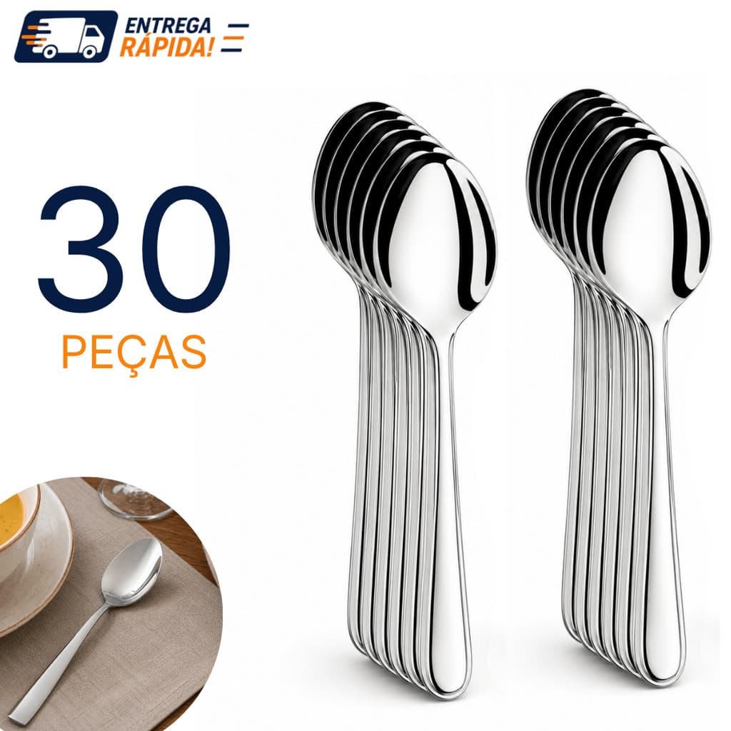 Jogo de Colheres Aço Inox 18 ou 30 Peças Mesa Cozinha Restaurante Bar Alta Qualidade