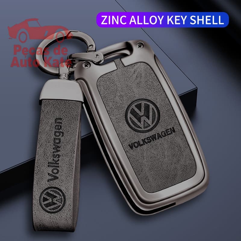 Capa para Chave de Carro com Chaveiro de Liga de Zinco para VW Volkswagen Polo Golf Passat Beetle Tiguan Skoda Octavia K