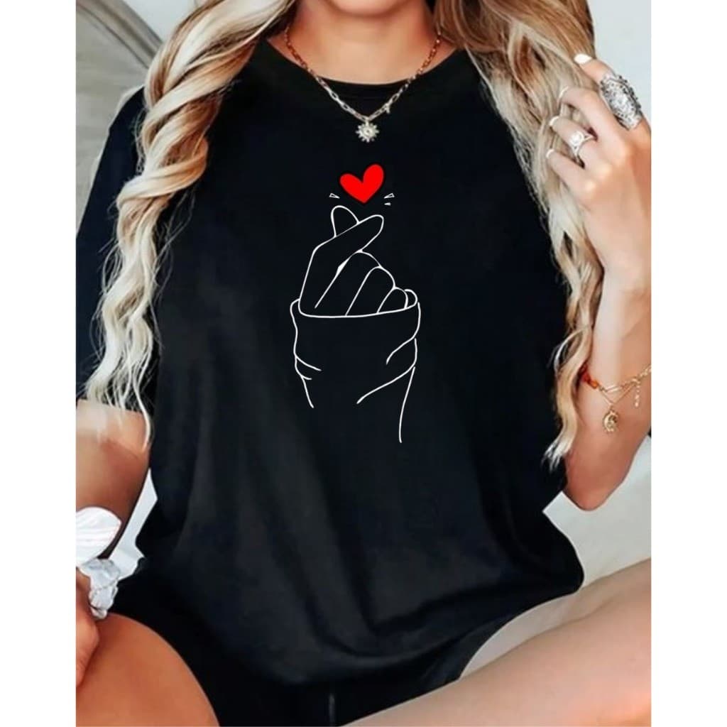 Camiseta T-shirt Unissex Lisa 100% Algodão Estilo Soltinha Casual Verão Figa Coração - Promoção