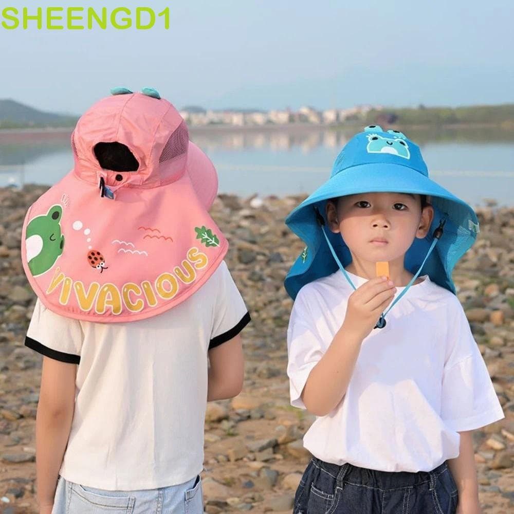 SHEENGD1 Chapéu De Sol Xale Infantil , Praia De Malha Respirável Com Aba Larga Pescador Ajustável
