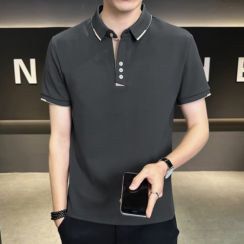 Três botões decoração camisa POLO verão elegante masculino na moda lapela manga curta único rufião bonito camiseta jovem