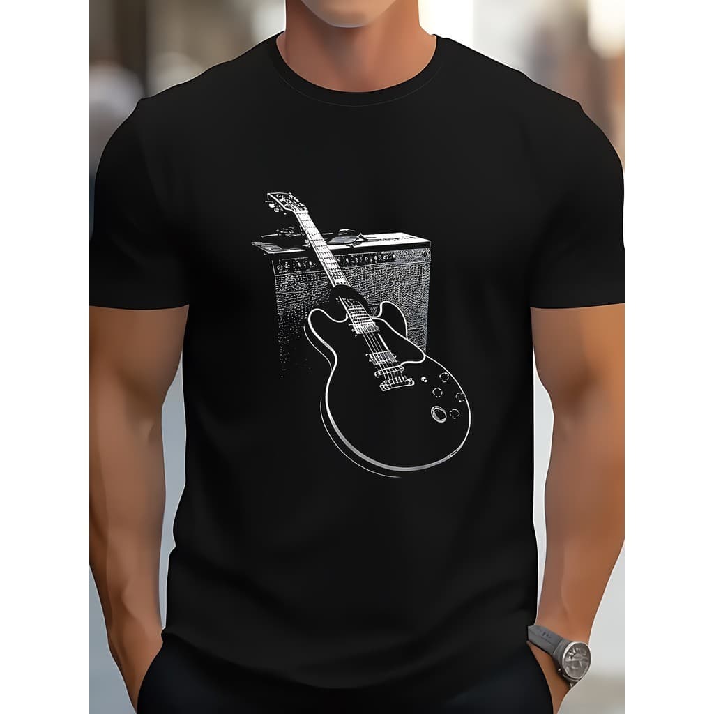 Camiseta Masculina Guitarra Amplificador  Básica Oversized 100% Algodão Alta Qualidade - Tecido Criativo