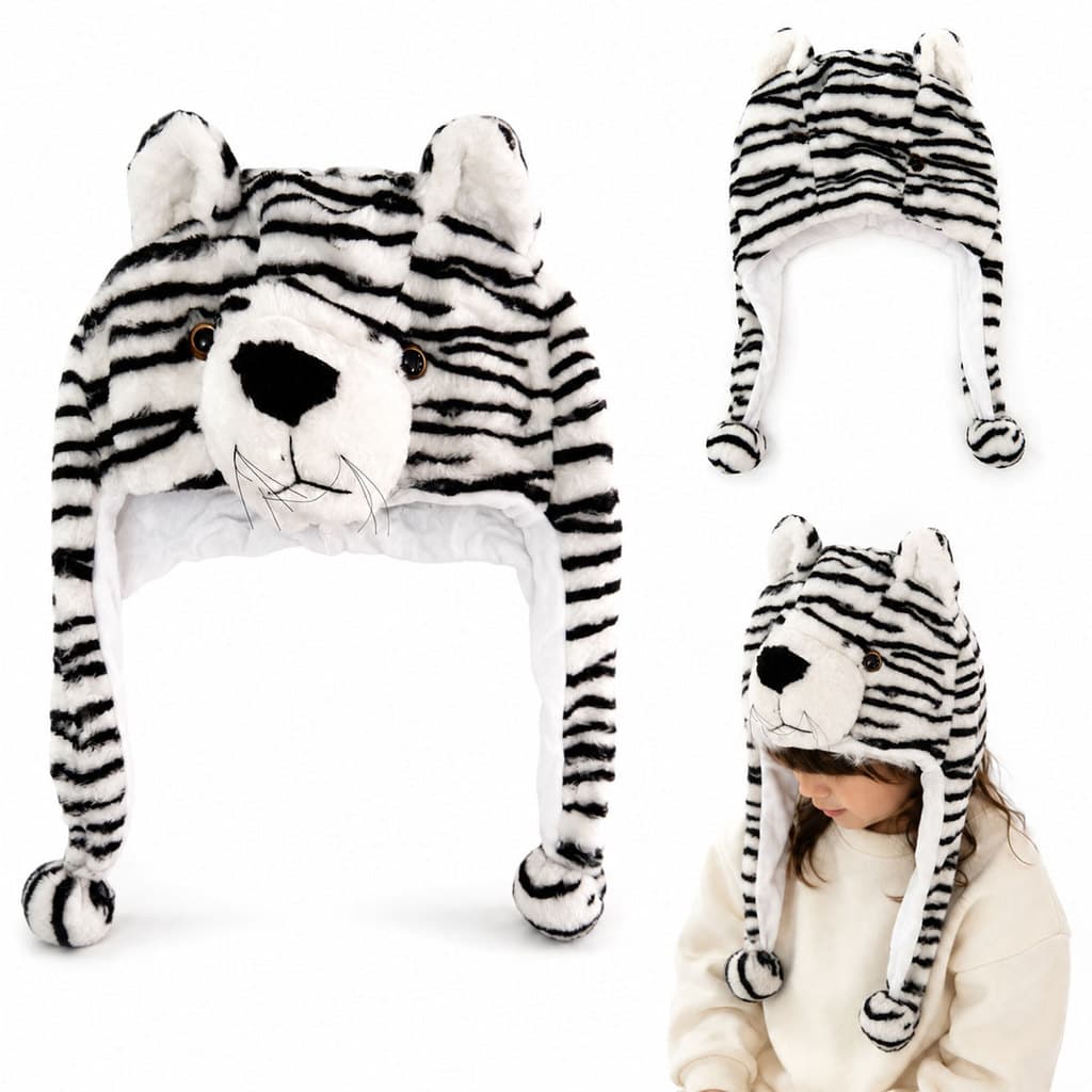 Touca Infantil Animal Zebra Pelúcia Fofa Para Frio