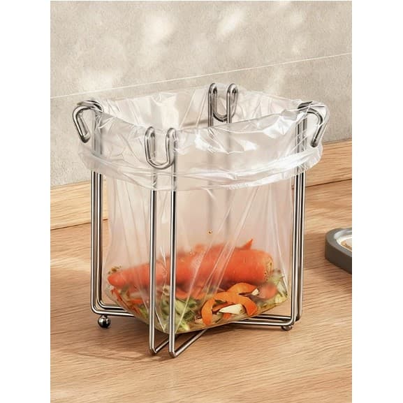 304 bancada de aço inoxidável dobrável rack lixo cozinha simples saco lixo titular multifuncional copo água dreno rack