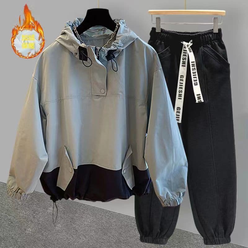 Forro de lã engrossado terno masculino inverno na moda bonito ferramentas costura jaqueta com capuz combinando solto