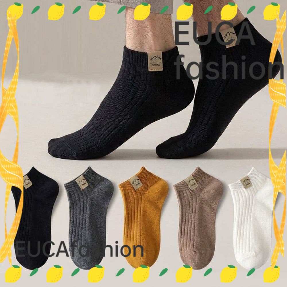 EUCAFASHION 5 Pares De Meias No Show , Masculinas De Cor Sólida Com Punho Elástico , Respiráveis