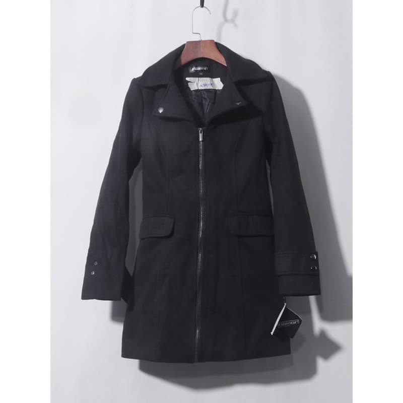 35312 Top longo de lã preta com zíper solto e mais fino feminino