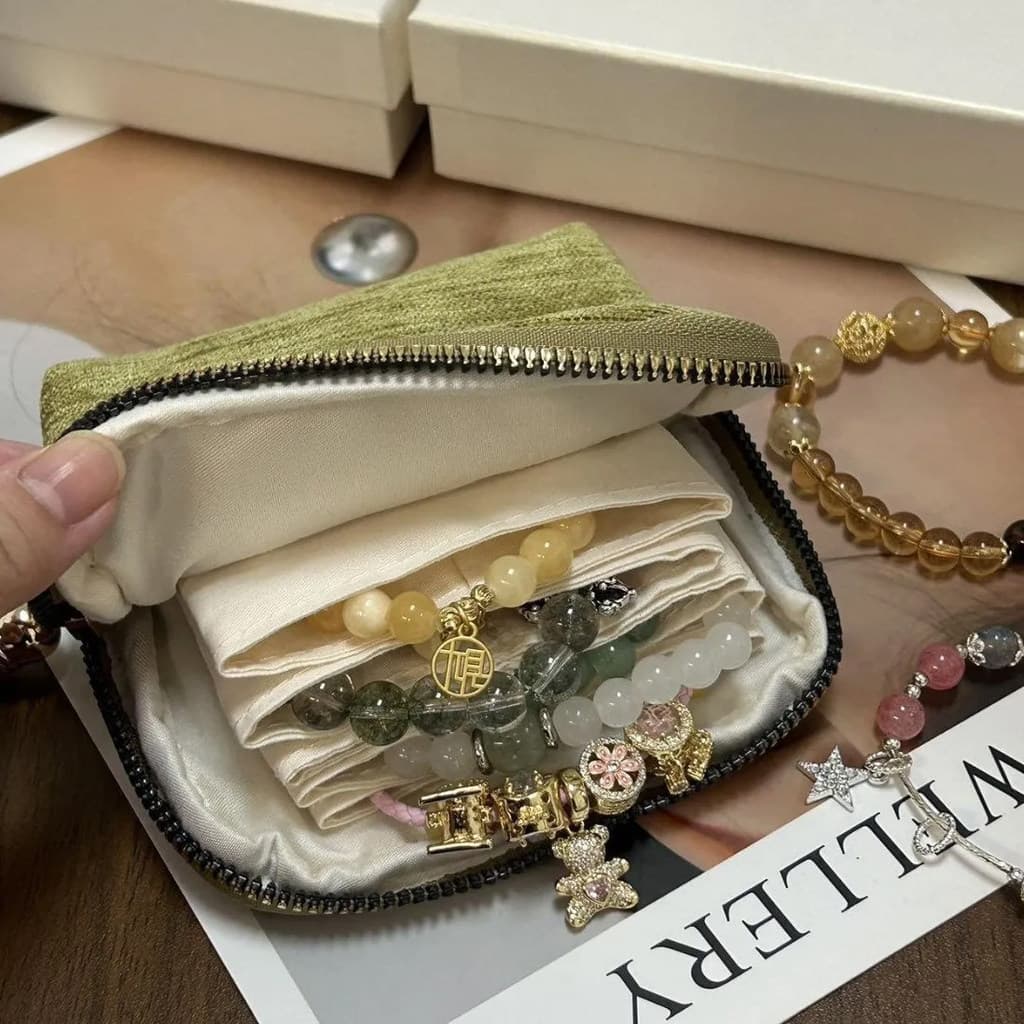 Saco de armazenamento de jóias High-End requintado jóias pulseira de cristal Wenwan portátil zíper Multi-camada colar sa