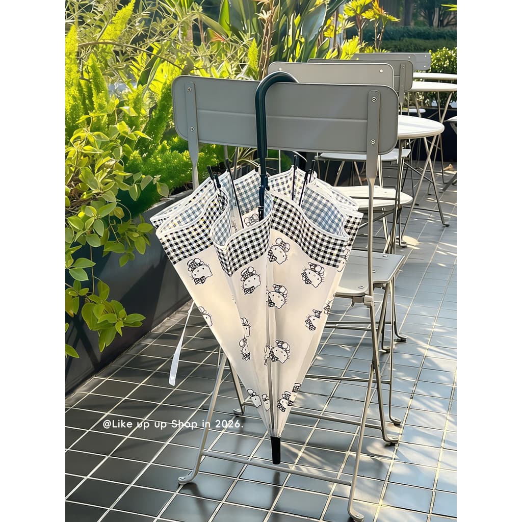 HelloKitty Guarda-chuva transparente com alça longa, totalmente automático, feminino, fofo, portátil, crianças, estudant