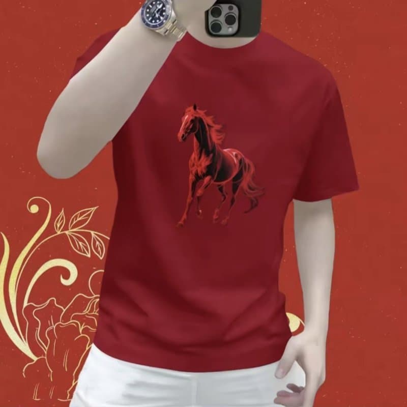 Street Wear Light Luxury Benming Ano do Cavalo Camiseta masculina de manga curta de venda quente Cavalo Mercerizado Algo