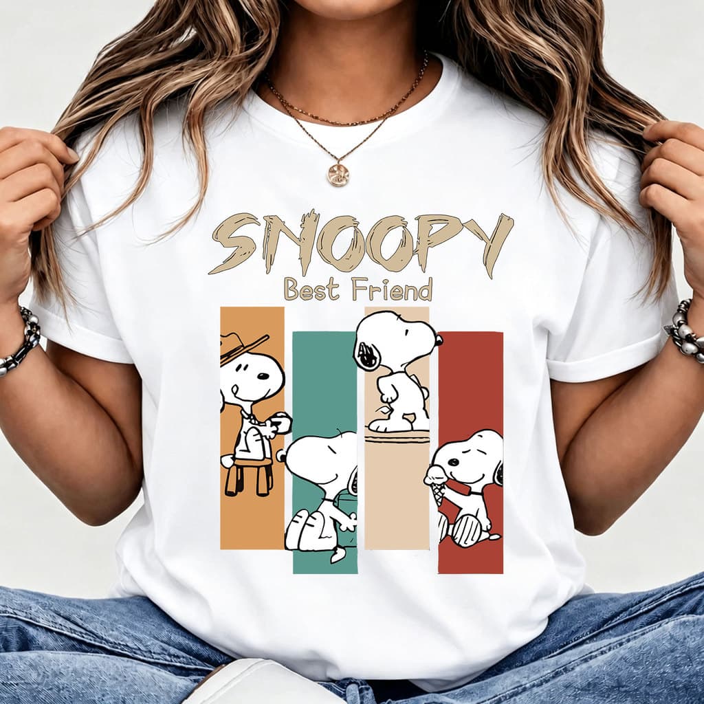 [Camiseta Premium em Algodão Puro]LA T-Shirt Feminino Curto Snoopy Cartoon Estilo Casual Para Jovens Dia a Dia