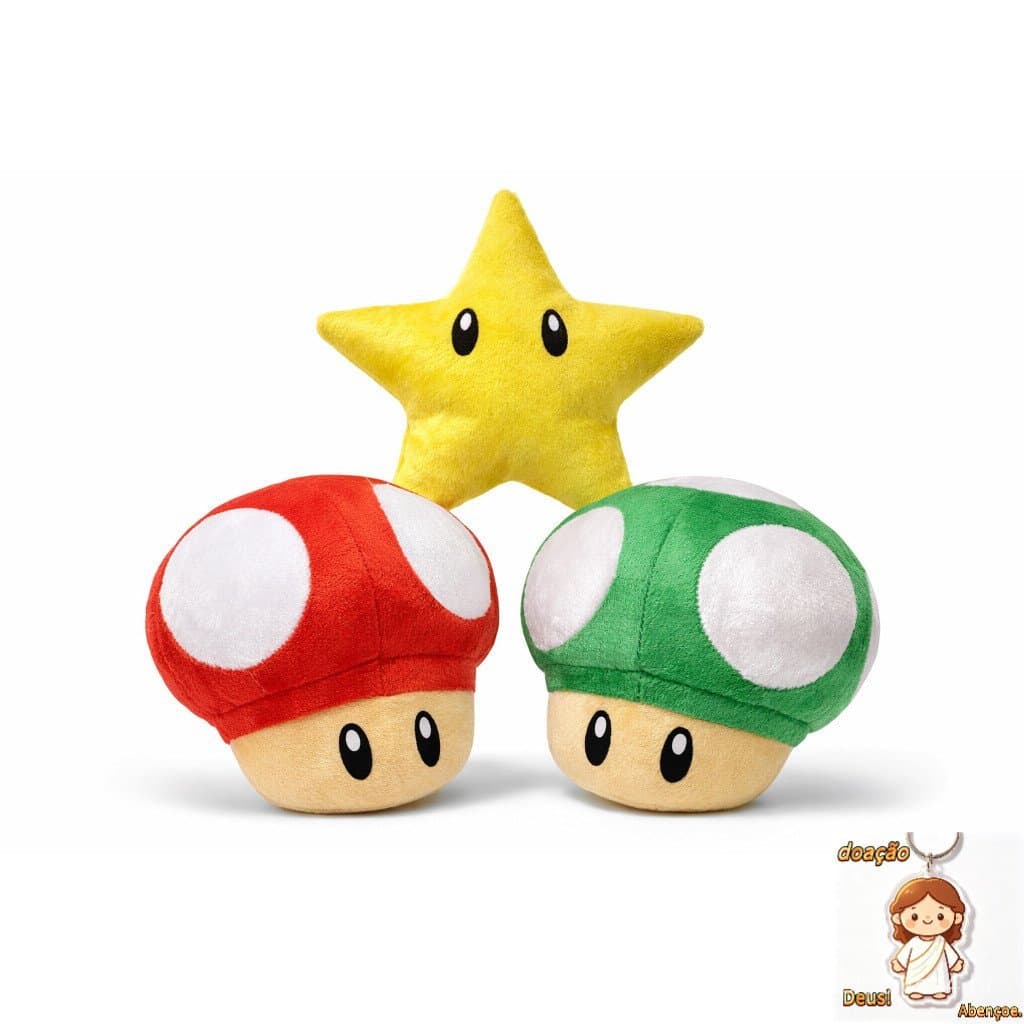 ⭐Pelúcia Cogumelo 1up Verde +vermelho+ Estrelinha Super Mario⭐