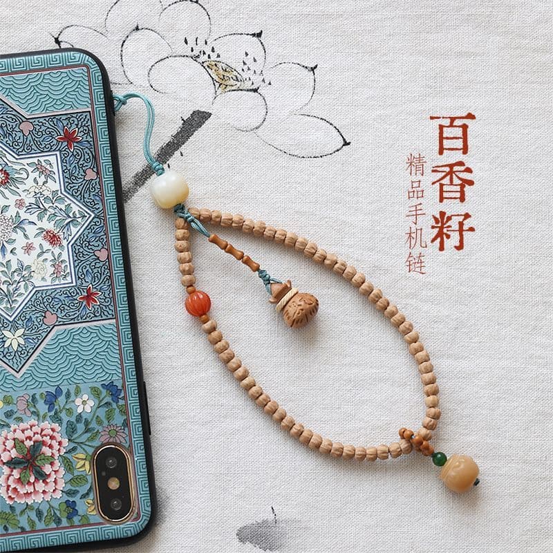 Conjunto original de pingente de corrente para celular com semente de passiflora, alça de pulso curta, acessório de esti