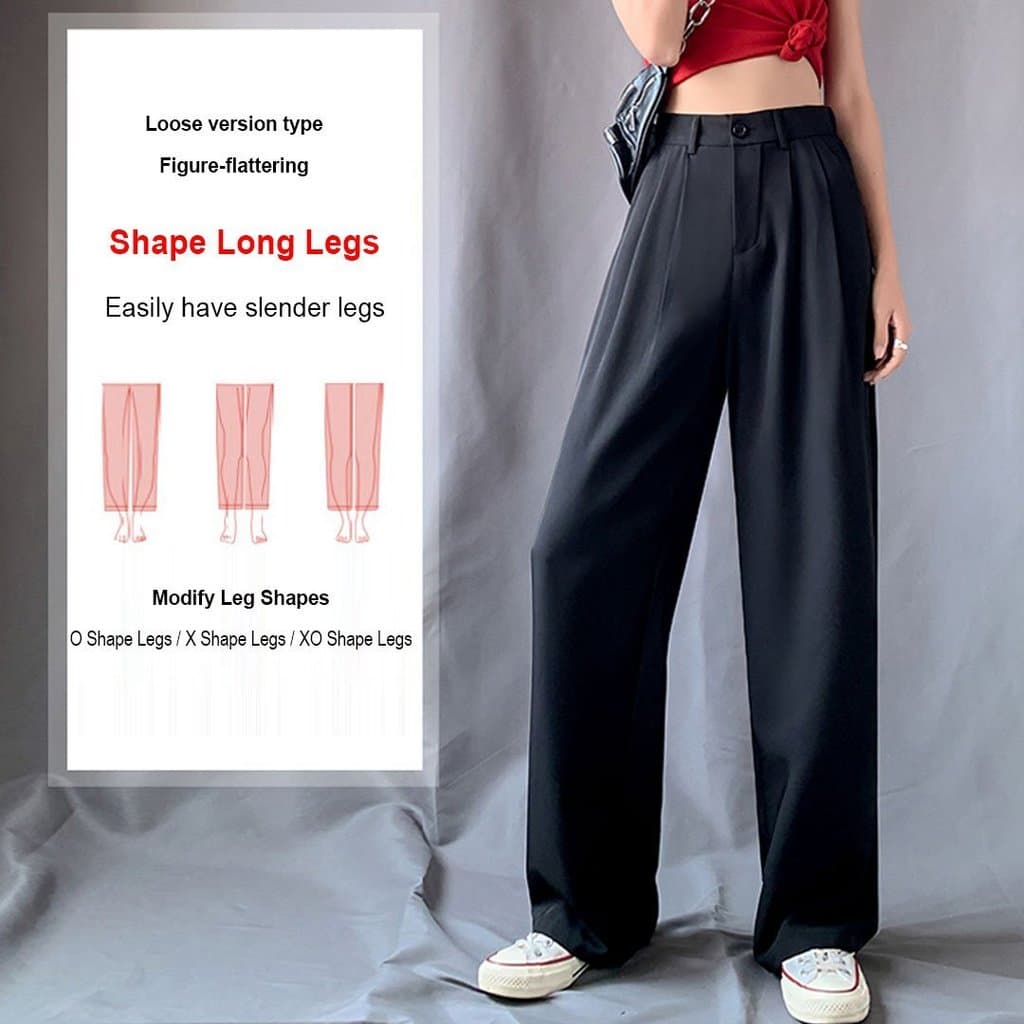 [Estilo Moderno] [Toque Elegante] Calça Feminina Larga Cintura Alta para Escritório/Trabalho/Conforto