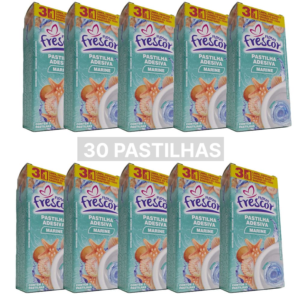 Kit 30 Pastilha Adesiva Vaso Sanitário Marine Novo Frescor