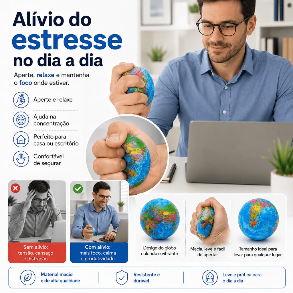 Bolinha Anti-Stress Globo Mapa Mundi Macia Apertável Squishy