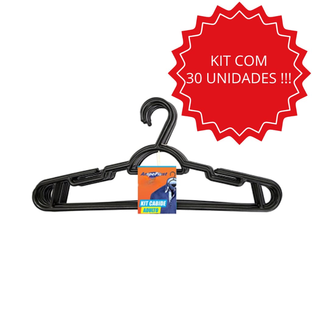 Kit 30 Cabides Adulto AmpePlast Organizador de Roupas em Plástico Preto Leve Durável e Econômico
