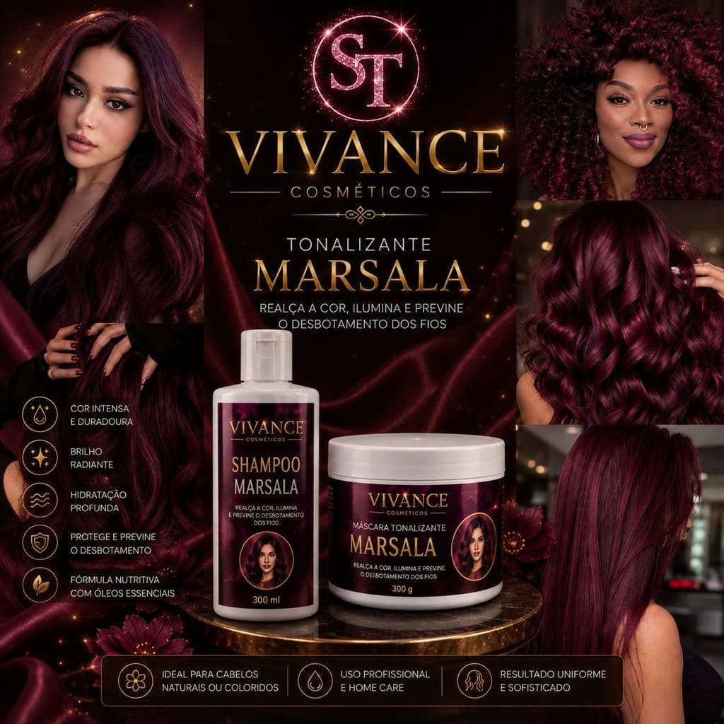 Kit Shampoo e Máscara Tonalizante Marsala Intenso - S/ Amônia - Resultado 100% Natural Vivance cosméticos