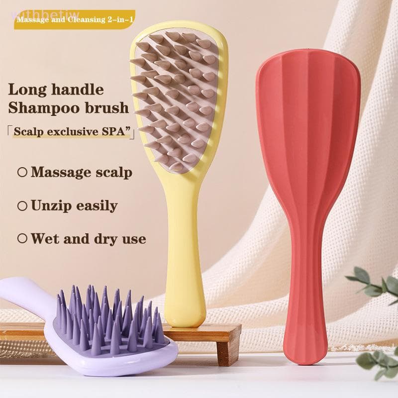 (withbetiw) Moda Dentes Grossos Shampoob Sílica Gel Fofo Cabeça Ferramentas De Massagem Cabo Longo Lavagem De Cabelo Nov