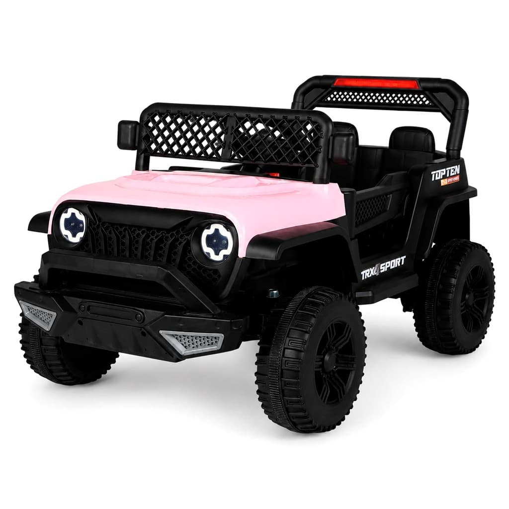 Jipe Elétrico Infantil 12V Quadriciclo Rosa Com Controle Remoto Bluetooth Música Luz E Som