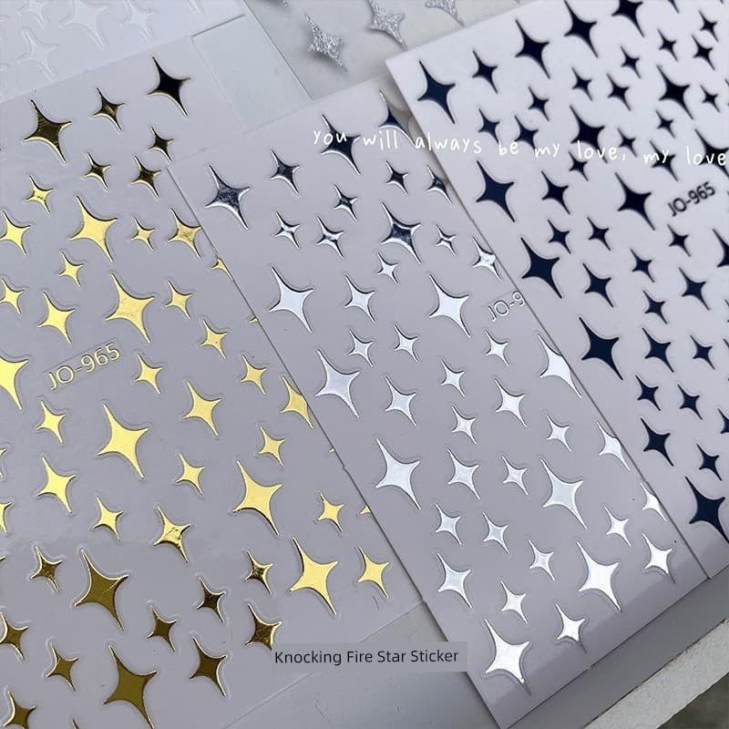 decoração de unha decoração de unha adesivo Adesivos de unhas de quatro estrelas de metal estampados de prata quente doc