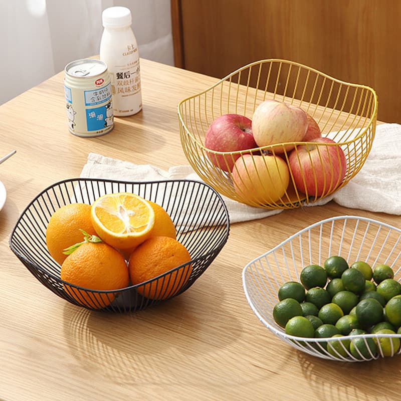 Cesta de frutas de ferro estilo nórdico, cesta de vegetais moderna e criativa para cozinha, cesta de drenagem para uso d
