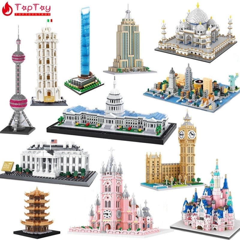 6500 Peças Brinquedo de Construção Blocos de Montar Microgranular Marcos Mundiais Modelo DIY Educativo Presente de Natal