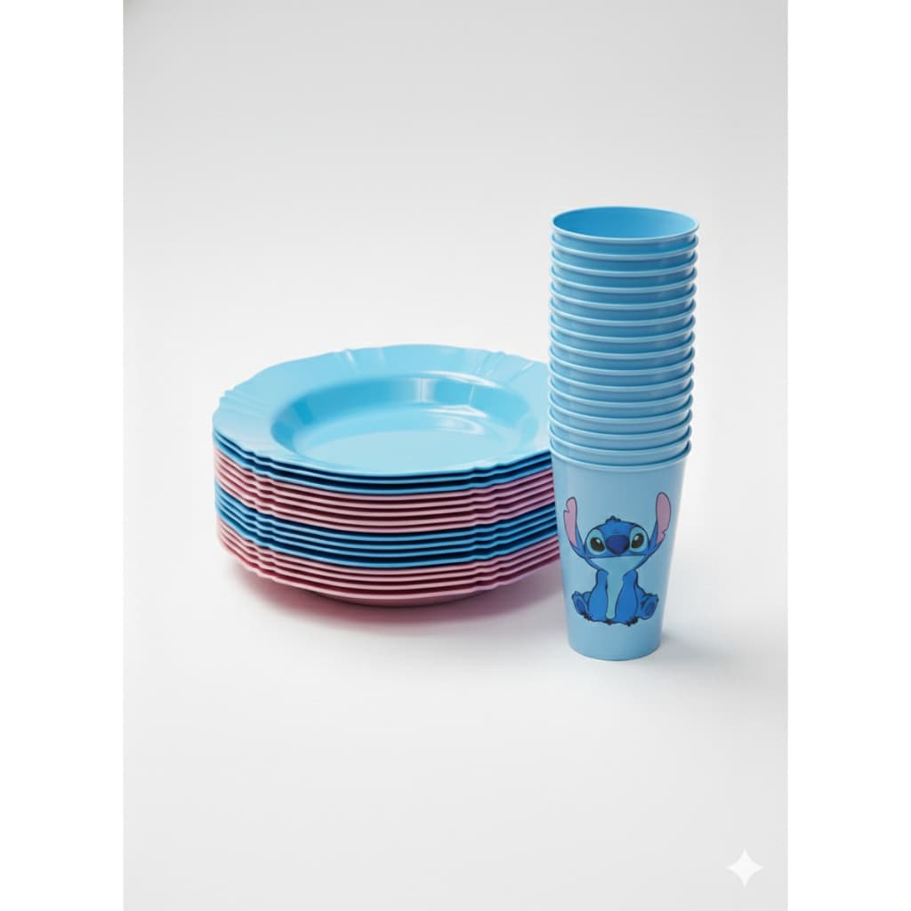 Kit Festa 20 Pratos + 20 Copos Adesivados Lilo Stitch Angel Para aniversários Festas Lembrancinhas