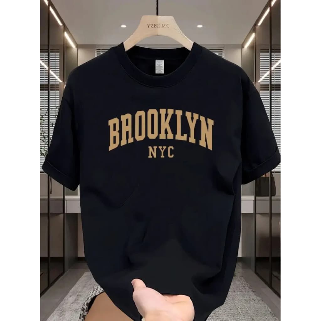 Camiseta Brooklyn Nyc Streetwear Camisa Modelagem Confortável Básica Estampada Malha Algodão Premium