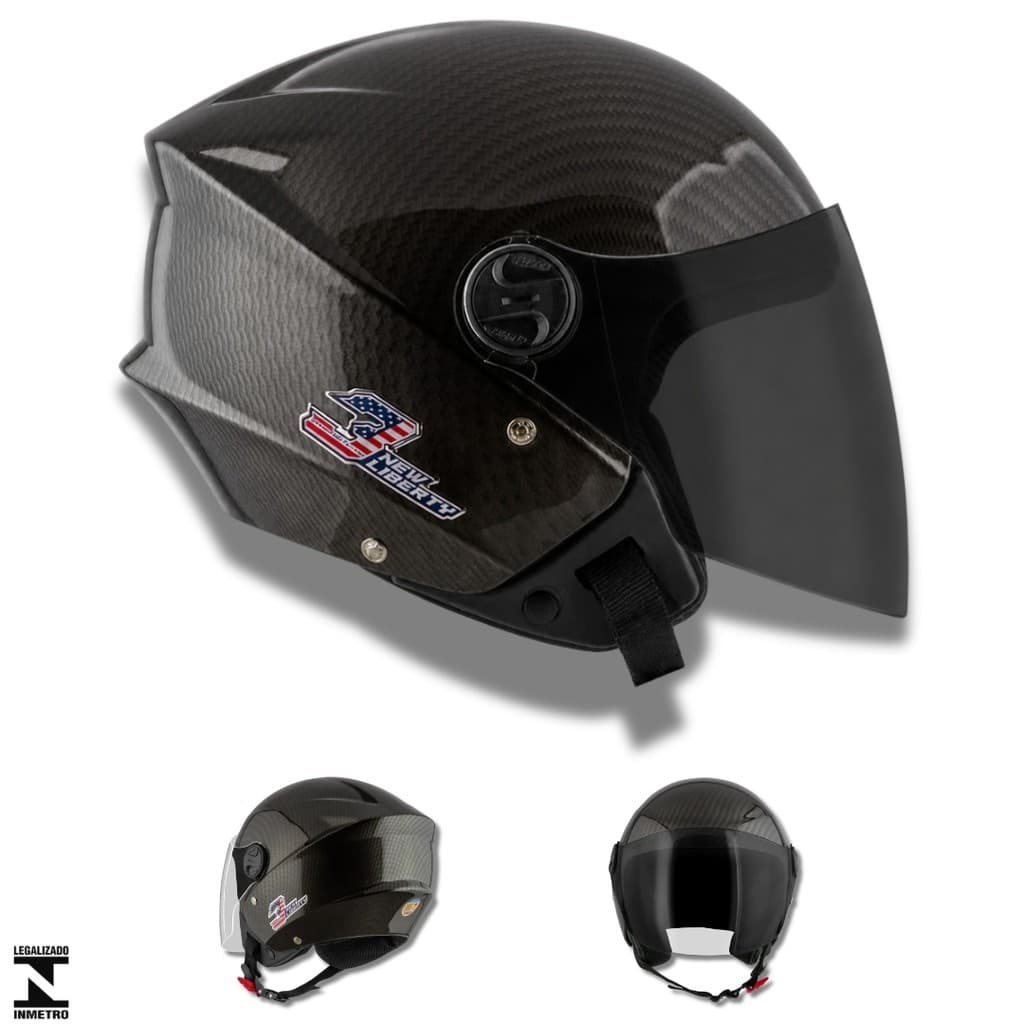Capacete Aberto Para Moto New Liberty Trhee Carbon Viseira Fumê ou Cristal Pro Tork Para Motoqueiro