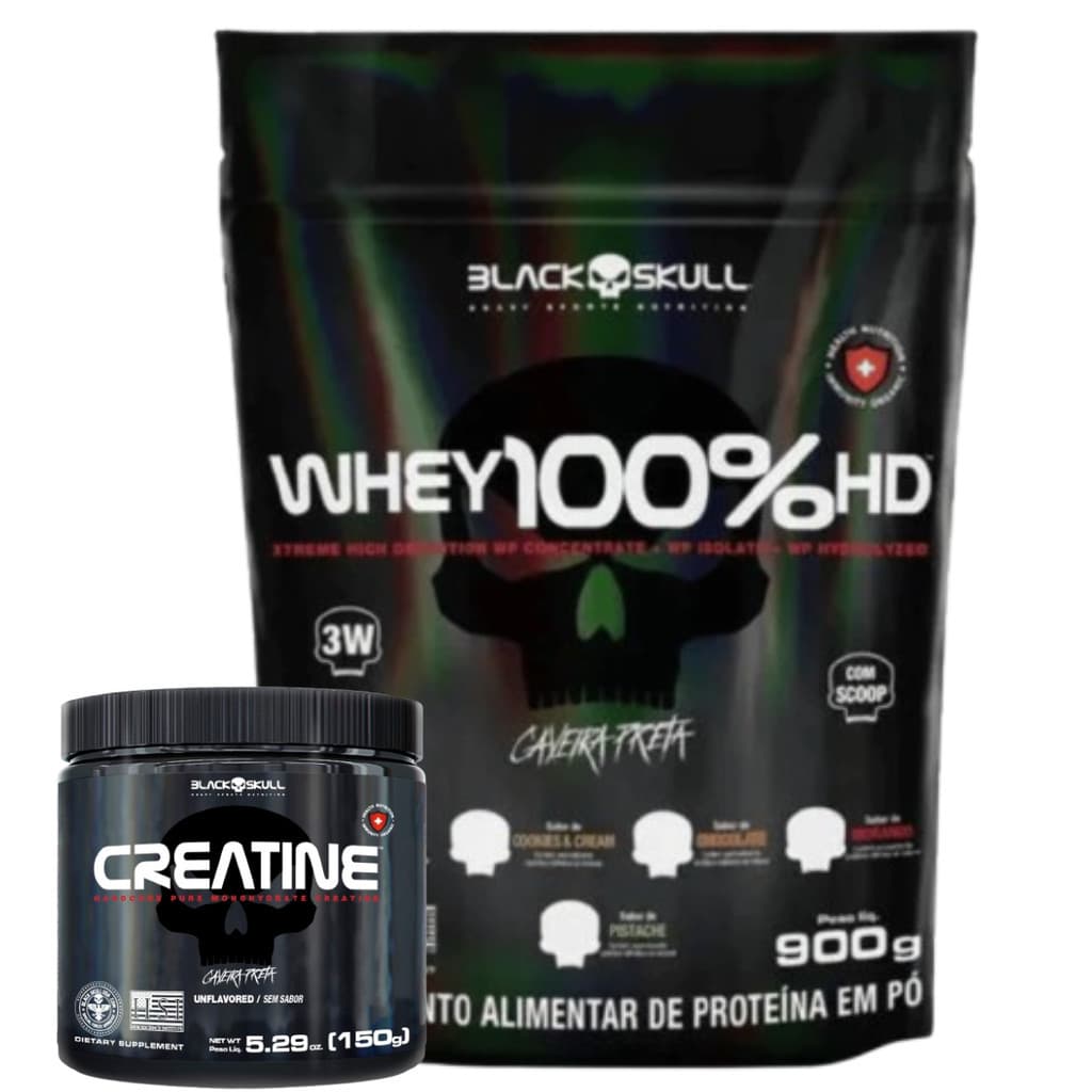 Suplemento Whey HD 100% 900g + Creatina 150g Black Skull