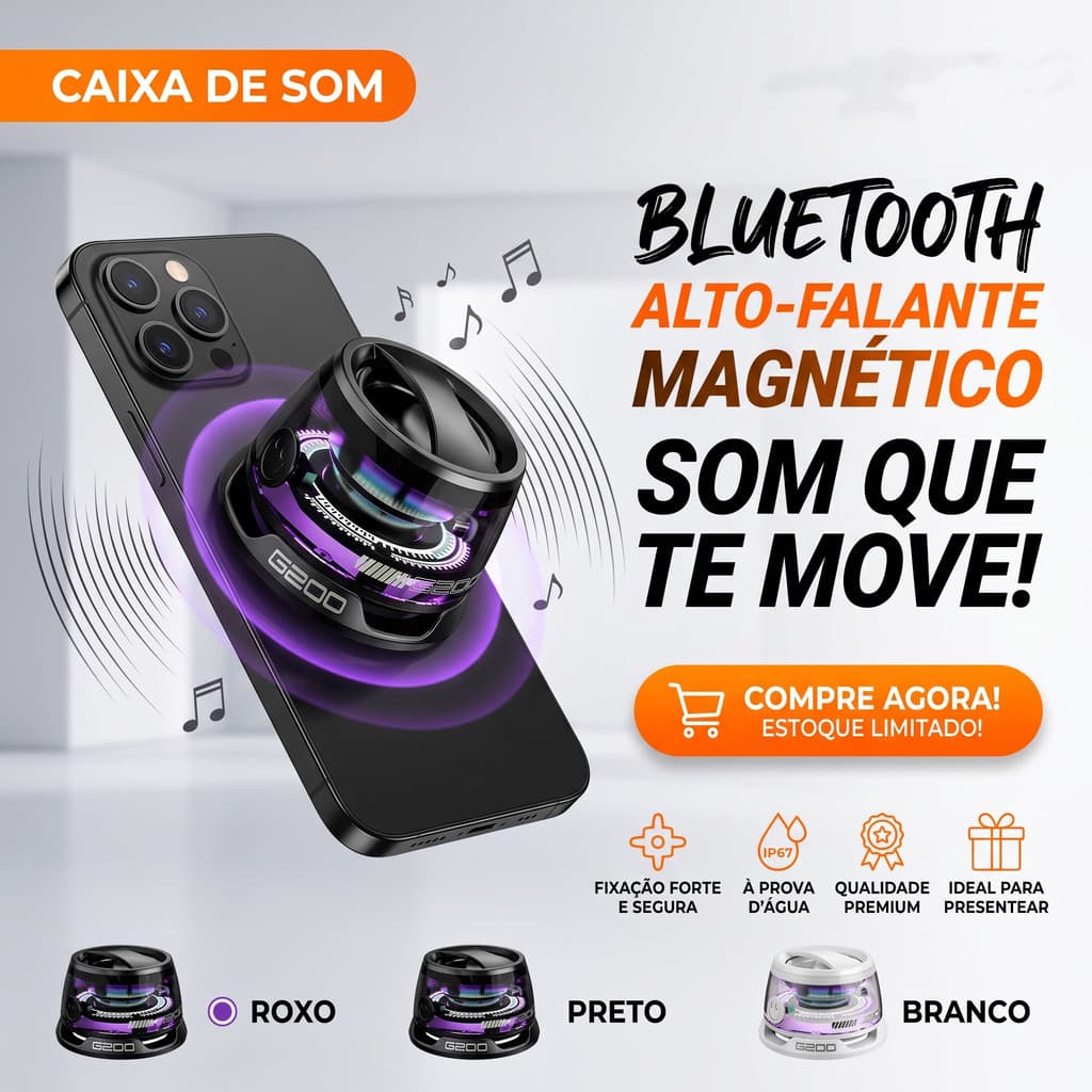 Caixa De Som LED Bluetooth magnético portátil atmosfera colorida RBG mini Speaker à prova d'água+
