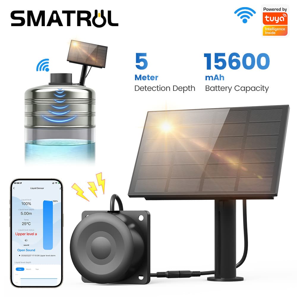SMATRUL Tuya WiFi Sensor De Tanque De Água De Comunicação Dupla Detector De Nível Ultrassônico Movido A Energia Solar Pr
