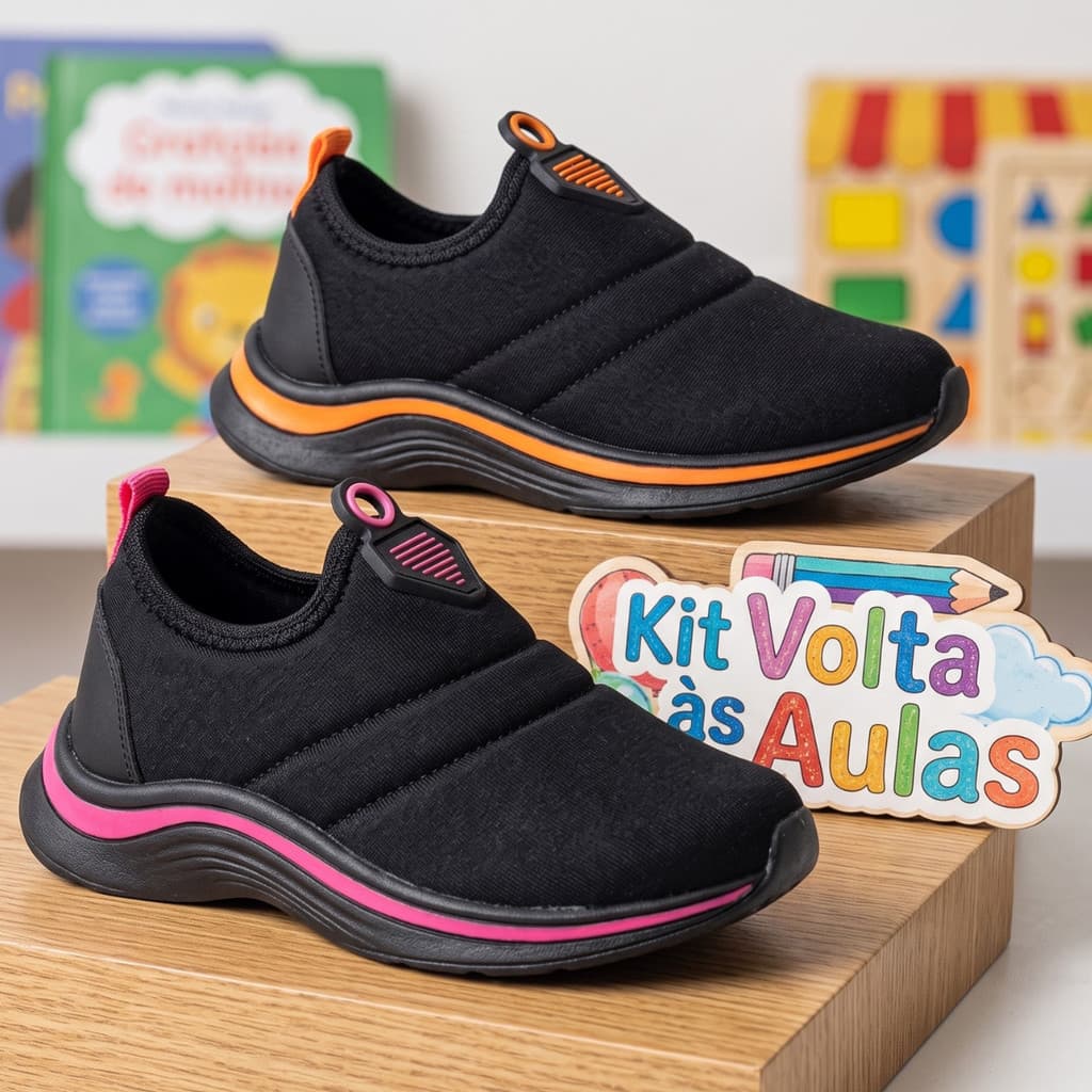 Kit 2 Pares Tênis Infantil Escolar Menina Calce Fácil Confortável Antiderrapante Volta Aulas